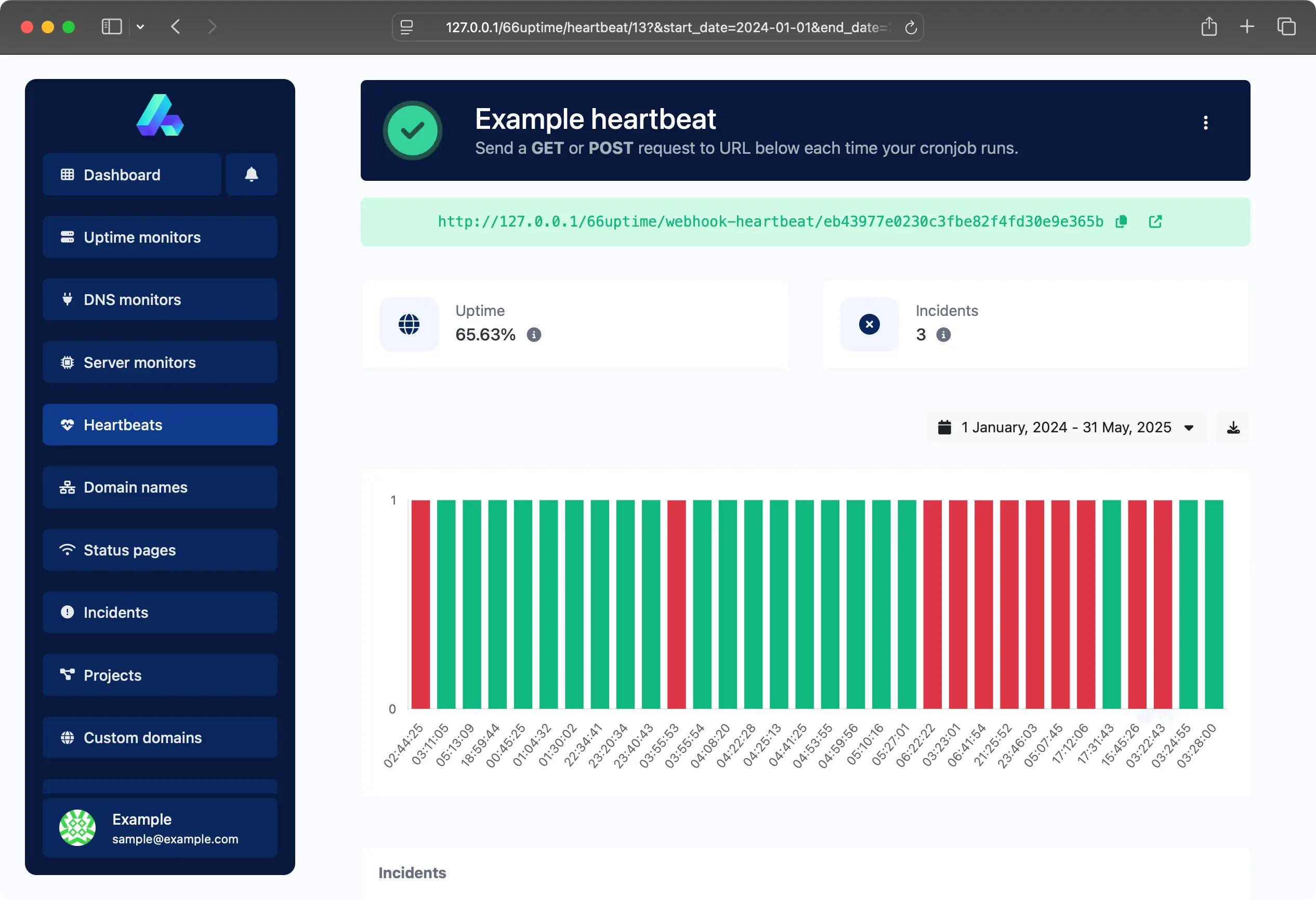 Screenshot de el app heartbeat monitoreo página