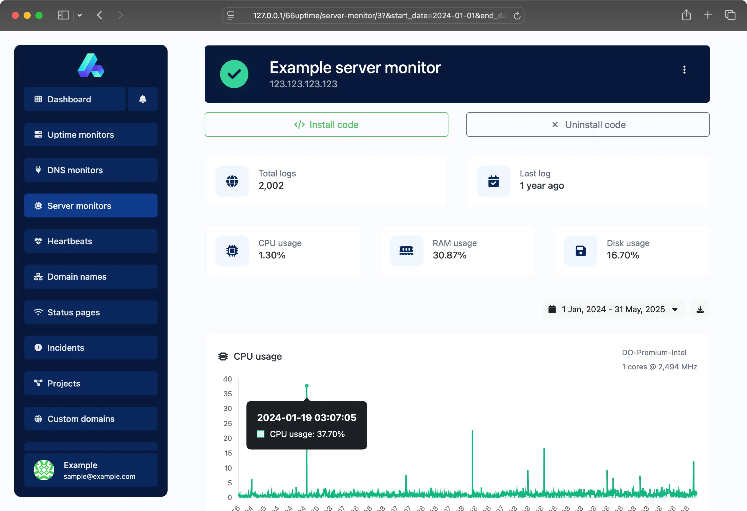Screenshot de el app servidor monitoreo página